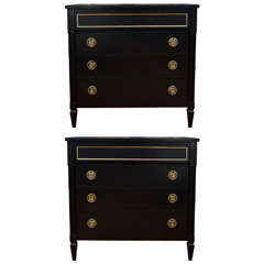 Pair of Jansen Style Black Lacquer Side Tables