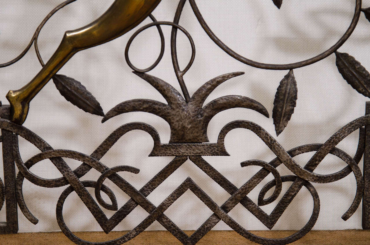 Art Deco Fire Screen with Gazelle and Carved Iron In Excellent Condition In Stamford, CT