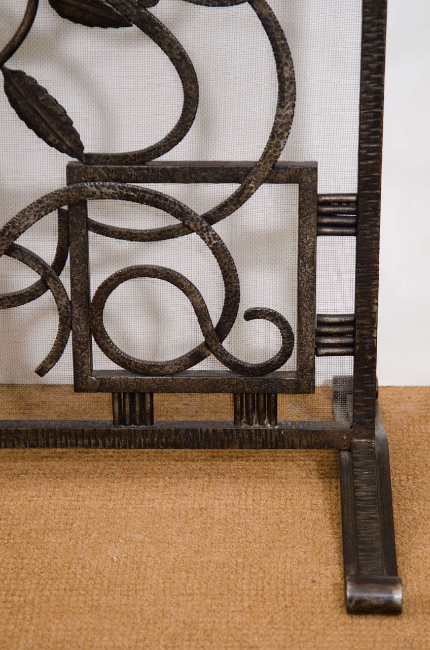 Art Deco Fire Screen with Gazelle and Carved Iron 1