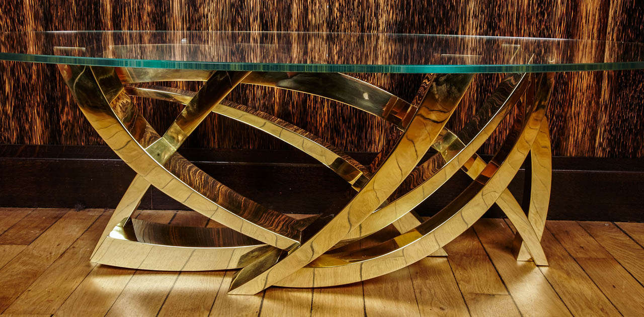 Modern Impressive Brass Coffee Table by Claude Mercier, Sculptor/Designer, 1970s For Sale