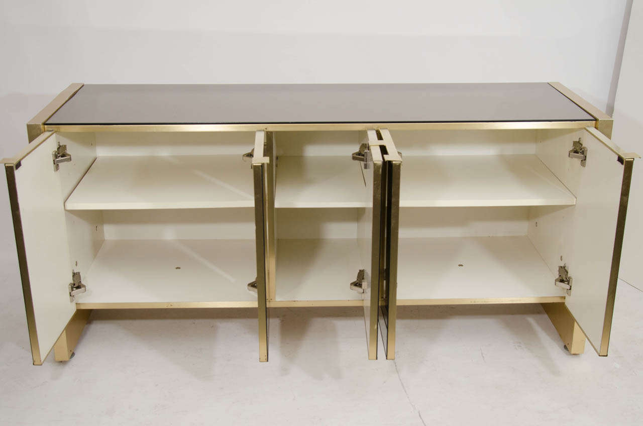 American Ello Credenza in Brass and Bronze-Tinted Mirror For Sale