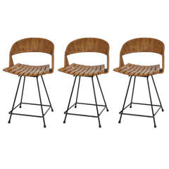 Set of Three Counter Height Bar Stools by Arthur Umanoff