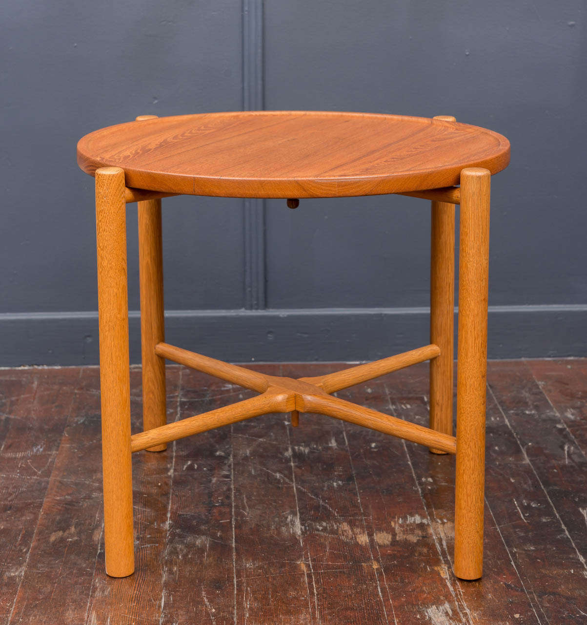 Hans Wegner design teak and oak flip-top occasional table manufactured by Andreas Tuck Model AT-35. Perfectly restored.