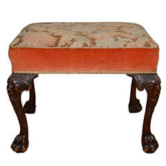 18th Century Upholstered Mahogany Stool 1