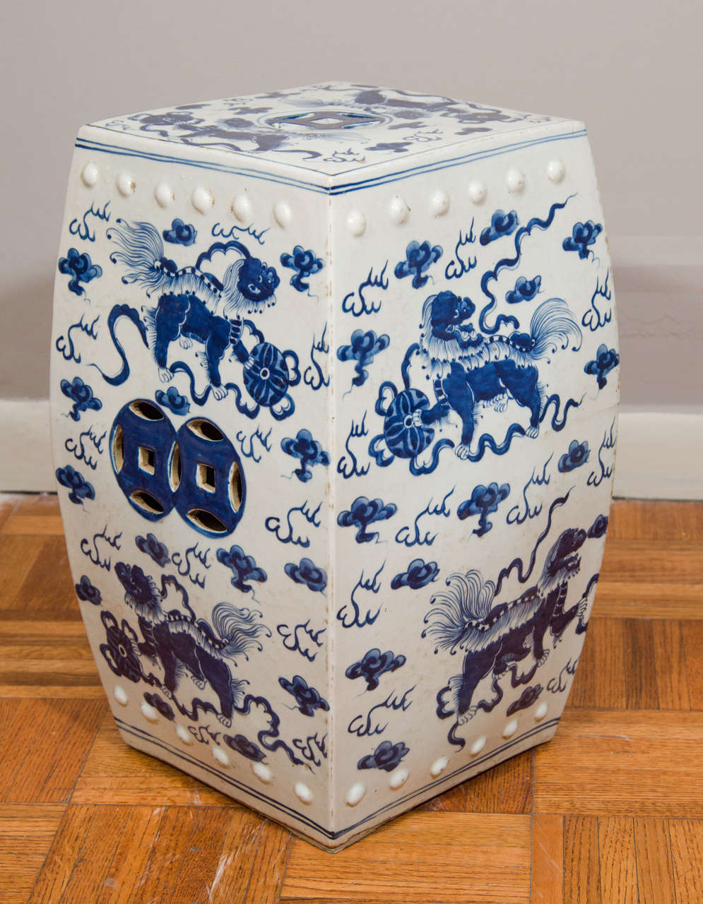 Blue and White Chinese Porcelain square garden seat, 20th Century