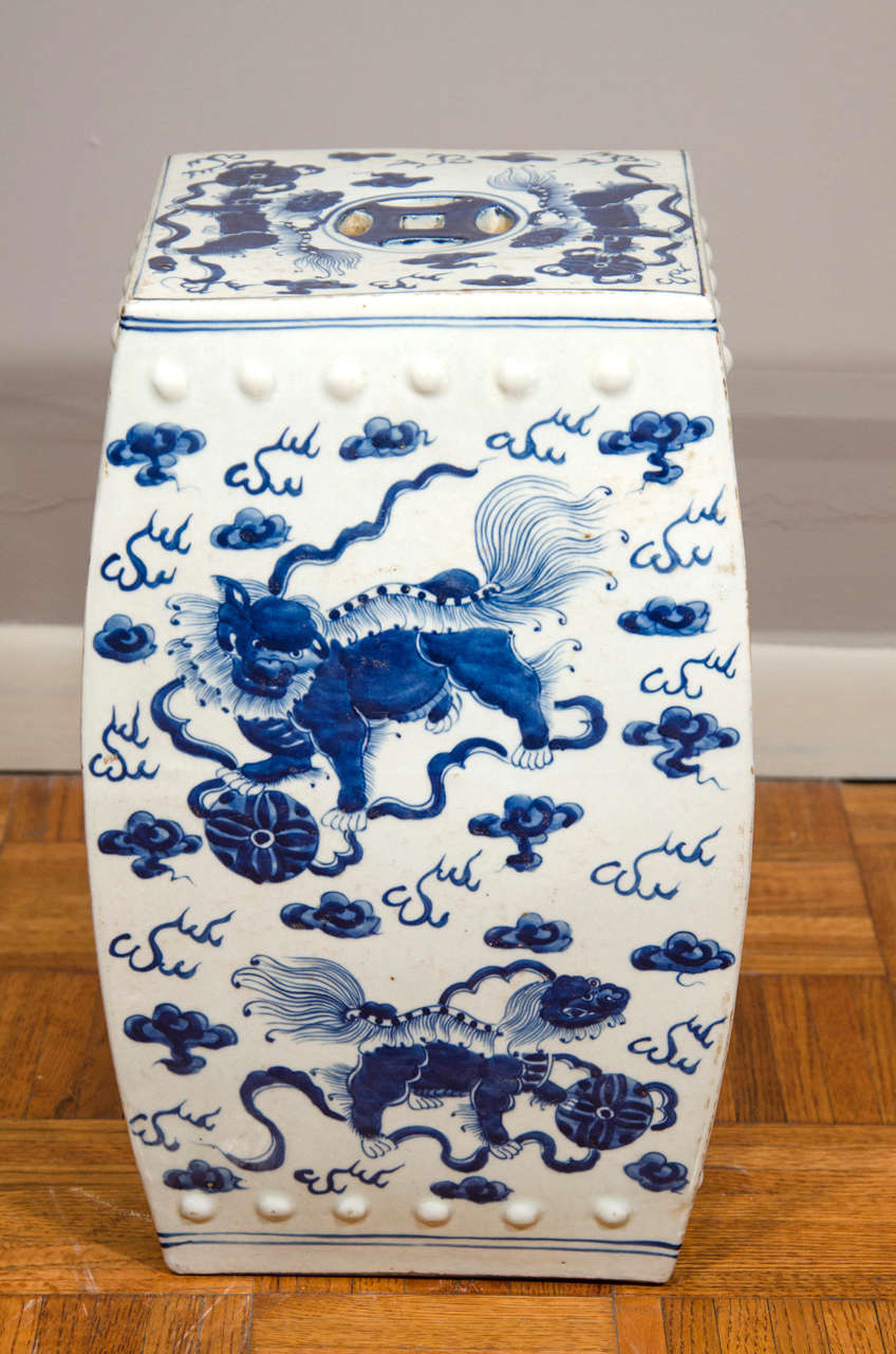 blue and white chinese garden stool