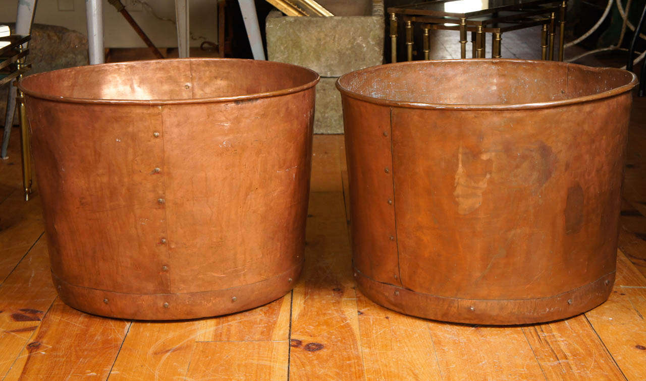 Pair of Large Copper Pots, probably England 20 th century.