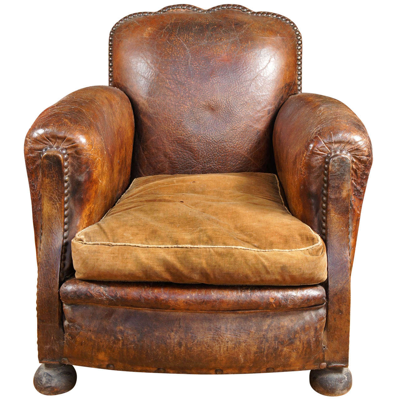 Great Early Leather French Club Chair at 1stDibs