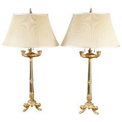 Pair Of French Empire Gilded Bronze Lamps
