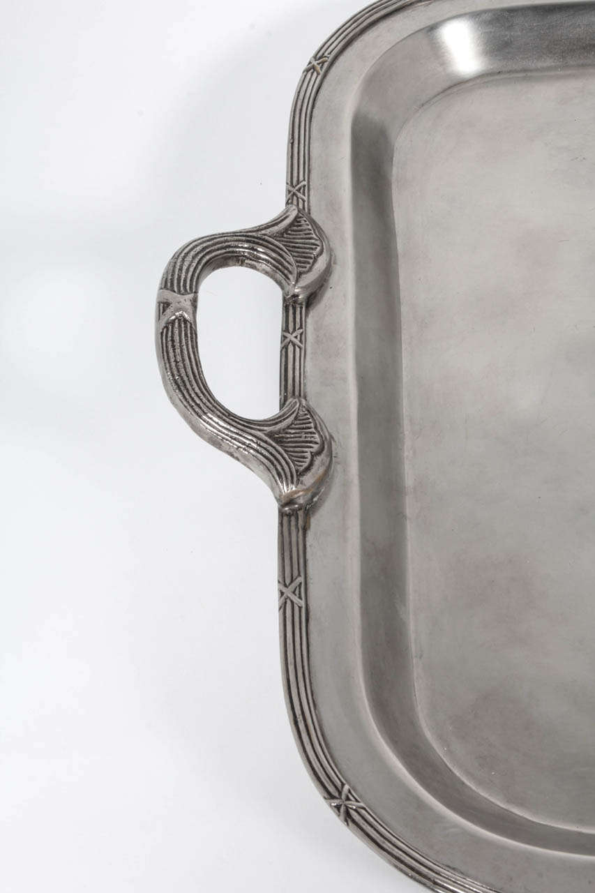 Contemporary Plated Silver Tray with Handles For Sale