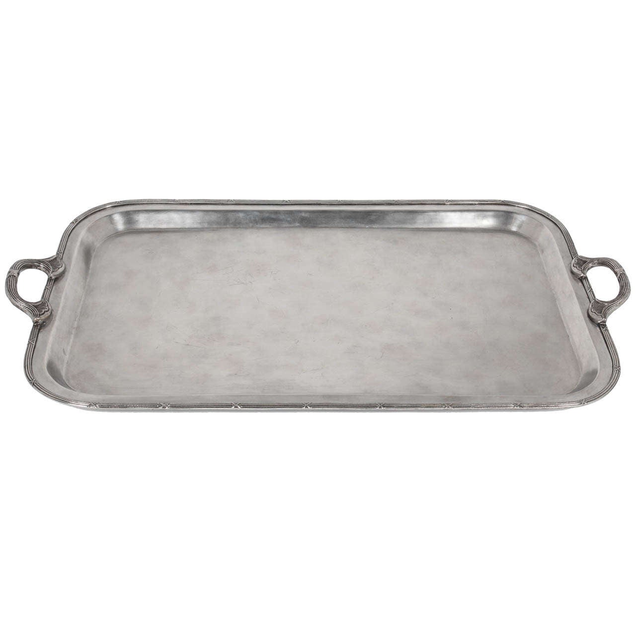 Plated Silver Tray with Handles For Sale
