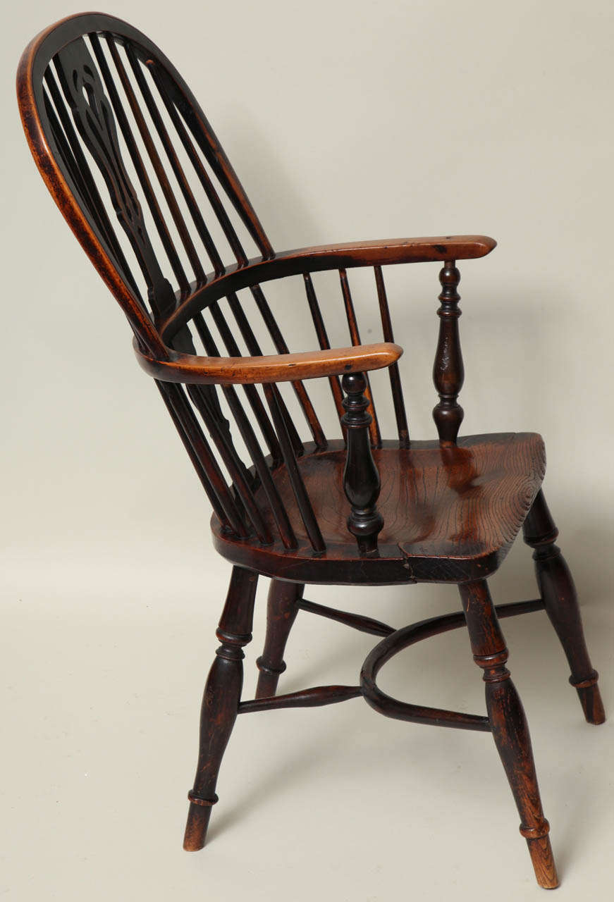 Country English Yew Wood Hoop Back Windsor Armchair For Sale