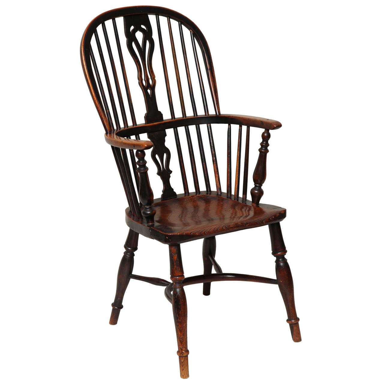 English Yew Wood Hoop Back Windsor Armchair For Sale