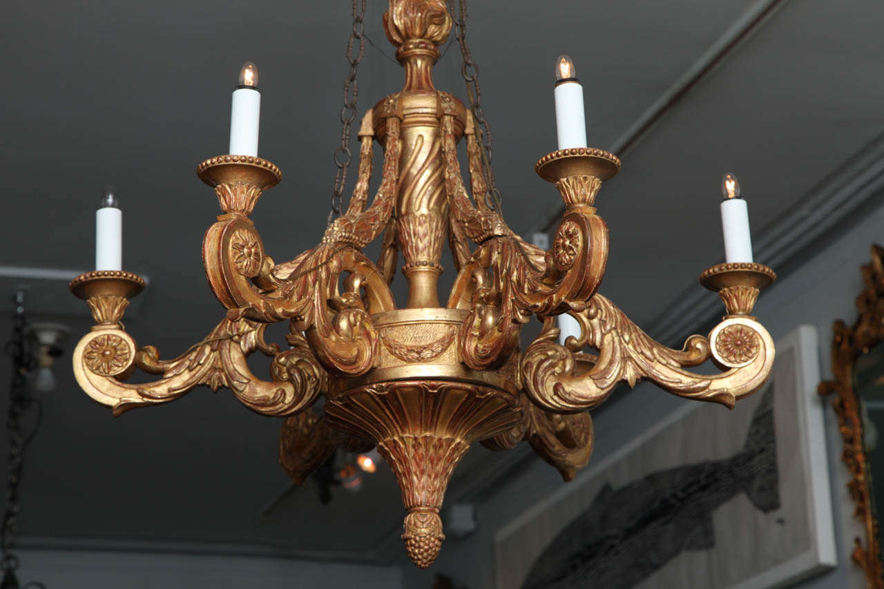19th Century Giltwood Neoclassical Chandelier In Excellent Condition In Greenwich, CT
