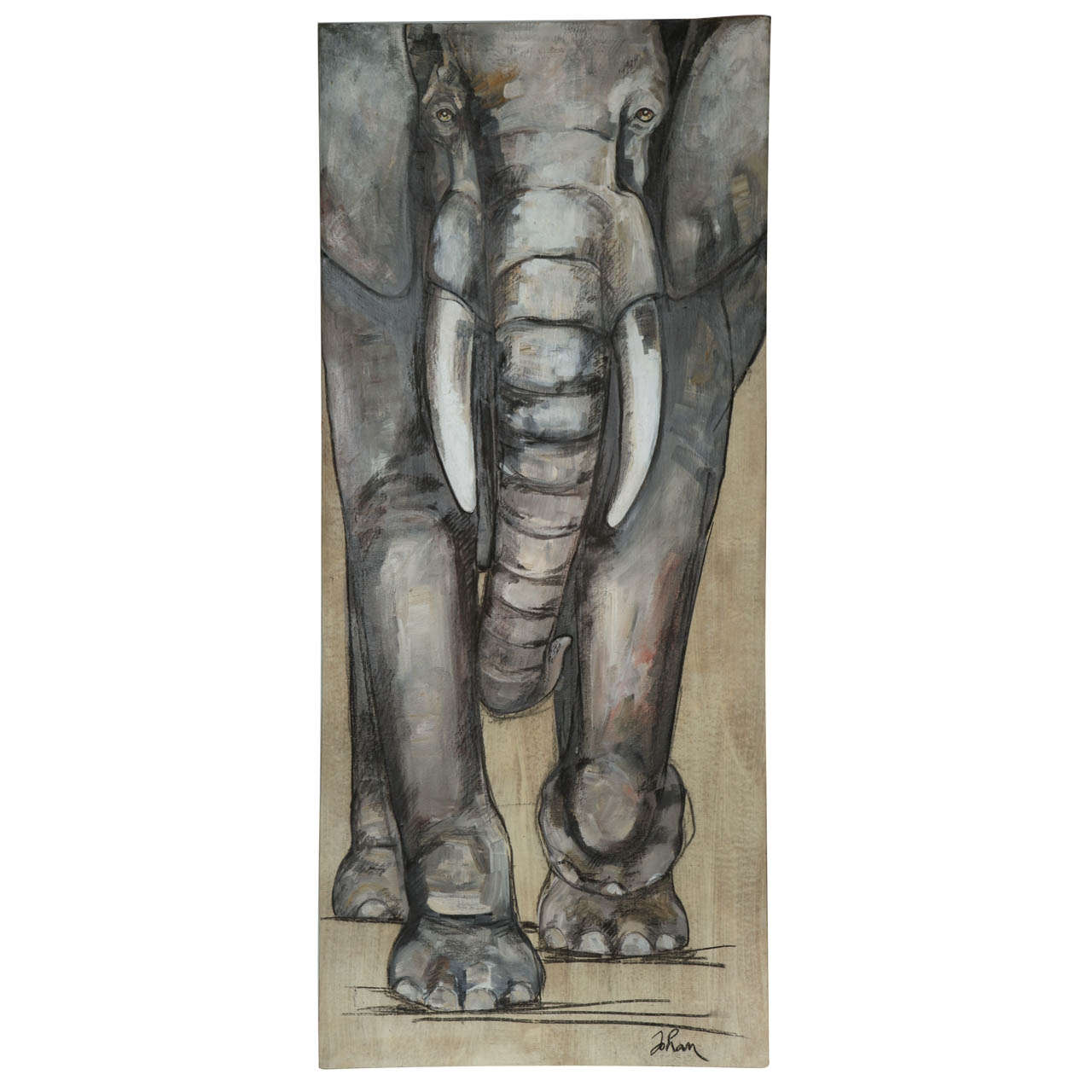 Striking Painting of Charging Elephant