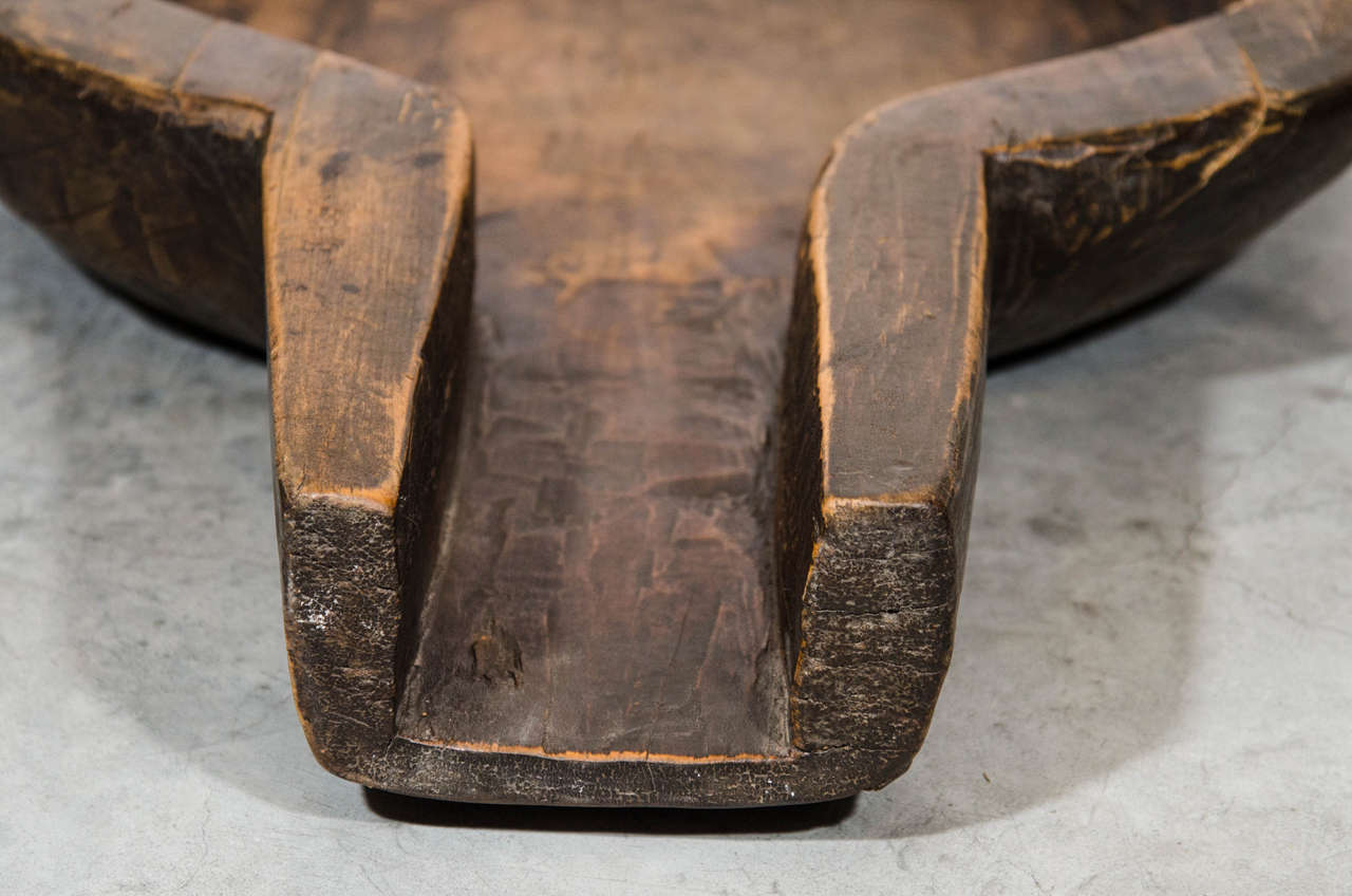 Early 20th Century Large Rustic Antique Wood Tray For Sale