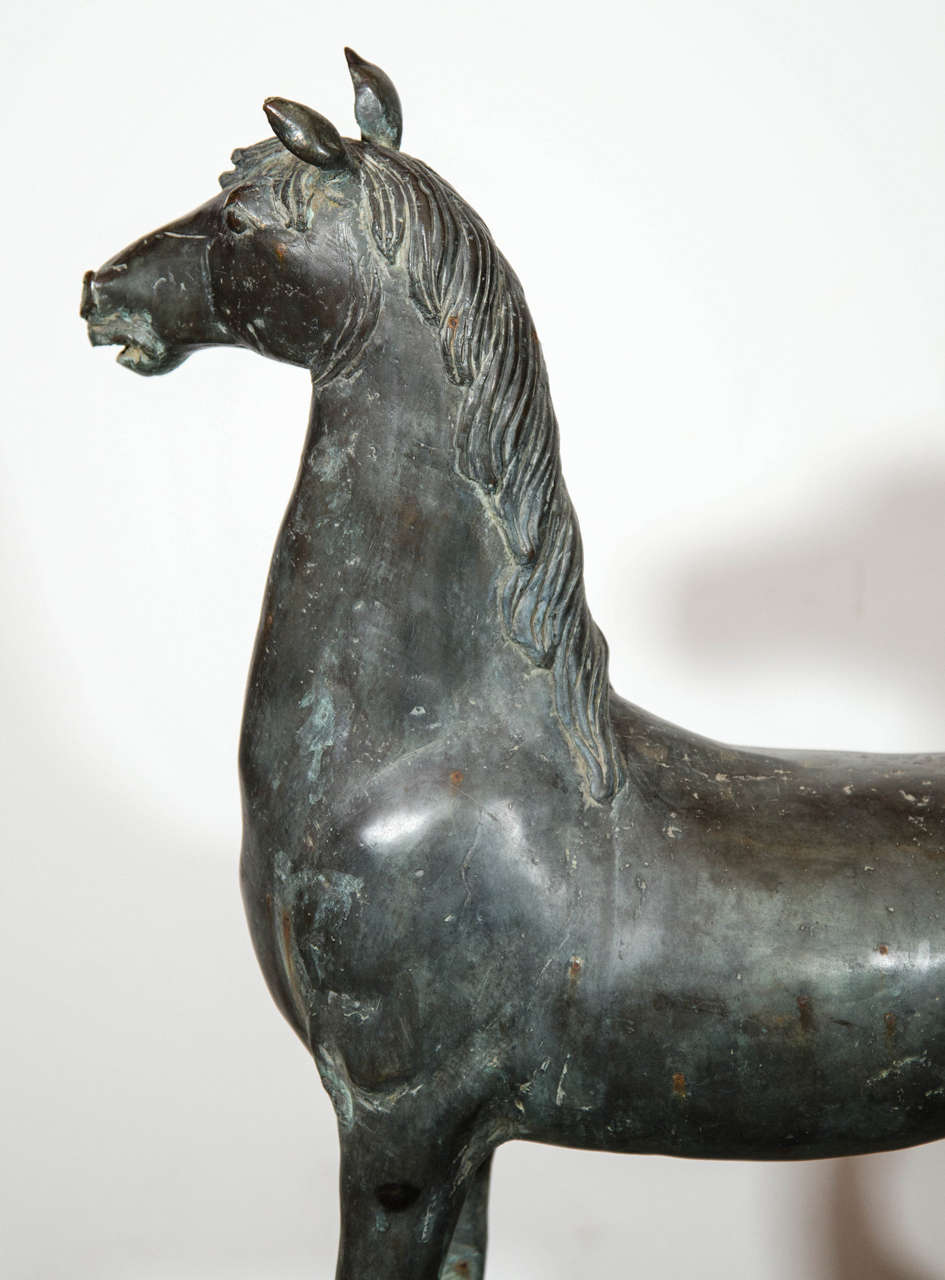 Pair of Antique Bronze Horse Sculptures In Excellent Condition For Sale In New York, NY