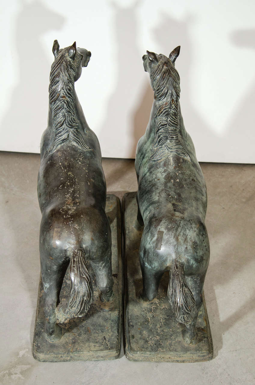 Early 20th Century Pair of Antique Bronze Horse Sculptures For Sale