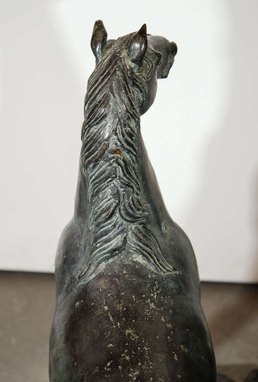 Pair of Antique Bronze Horse Sculptures For Sale 1