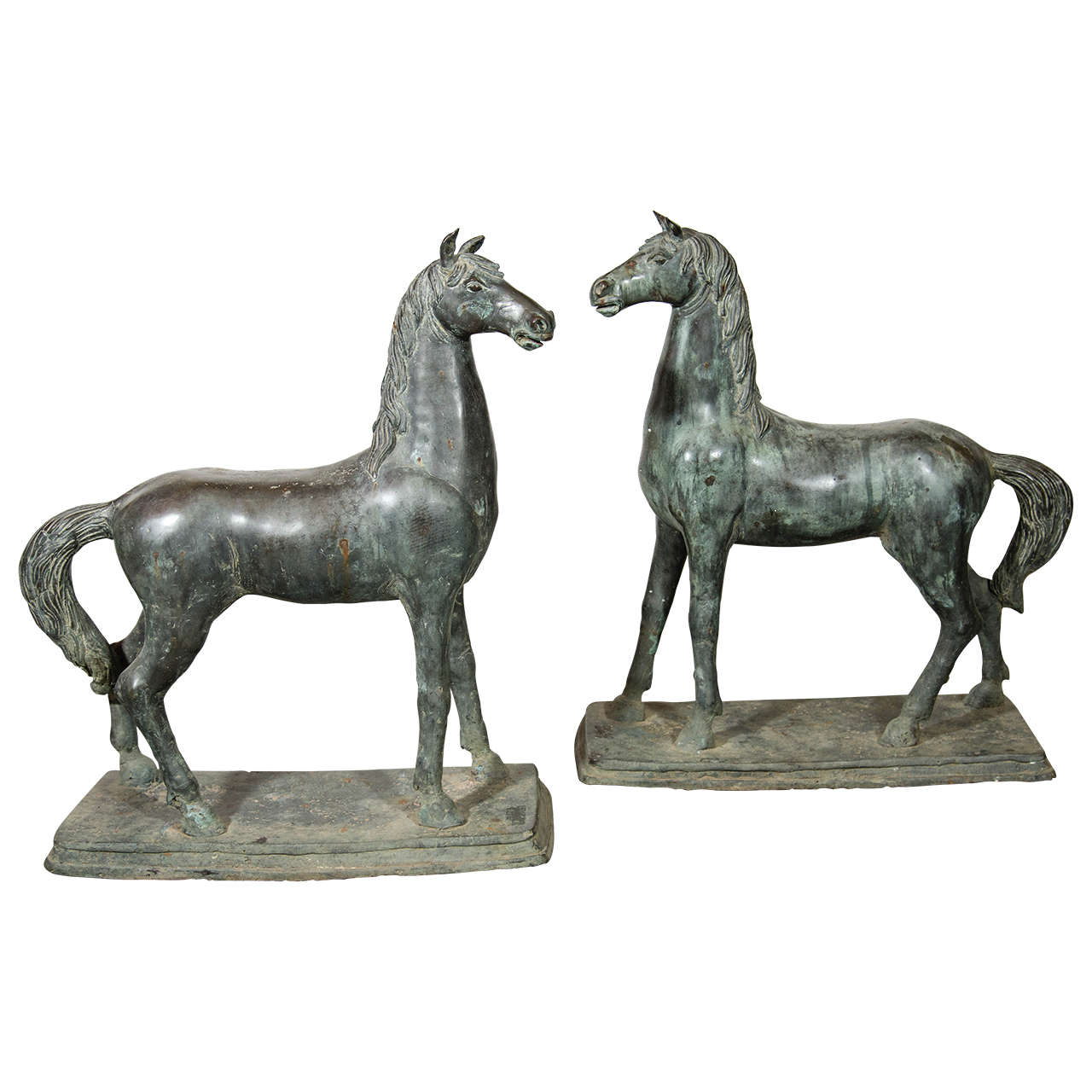 Pair of Antique Bronze Horse Sculptures