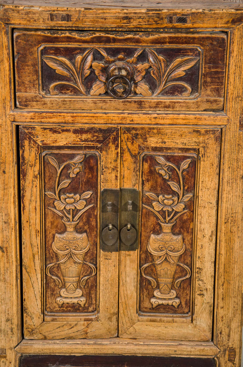 Elm Unusual, Finely Carved 19th Century Cabinet For Sale
