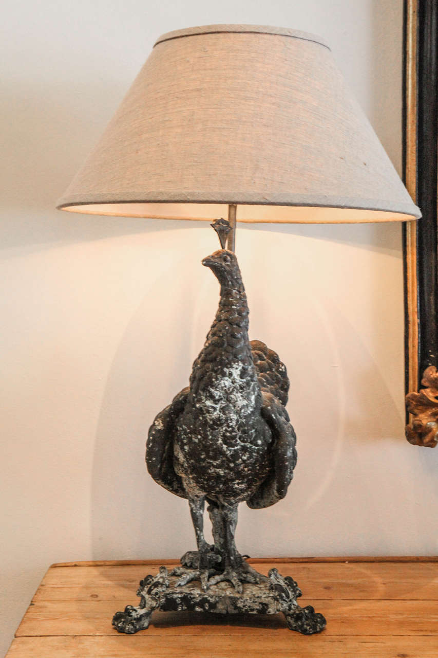 Pair of Metal Peacock Lamps, France, Late 19th Century In Good Condition In Los Angeles, CA