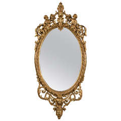 Antique Early 19th Century Palatial Rococo Giltwood Carved Mirror