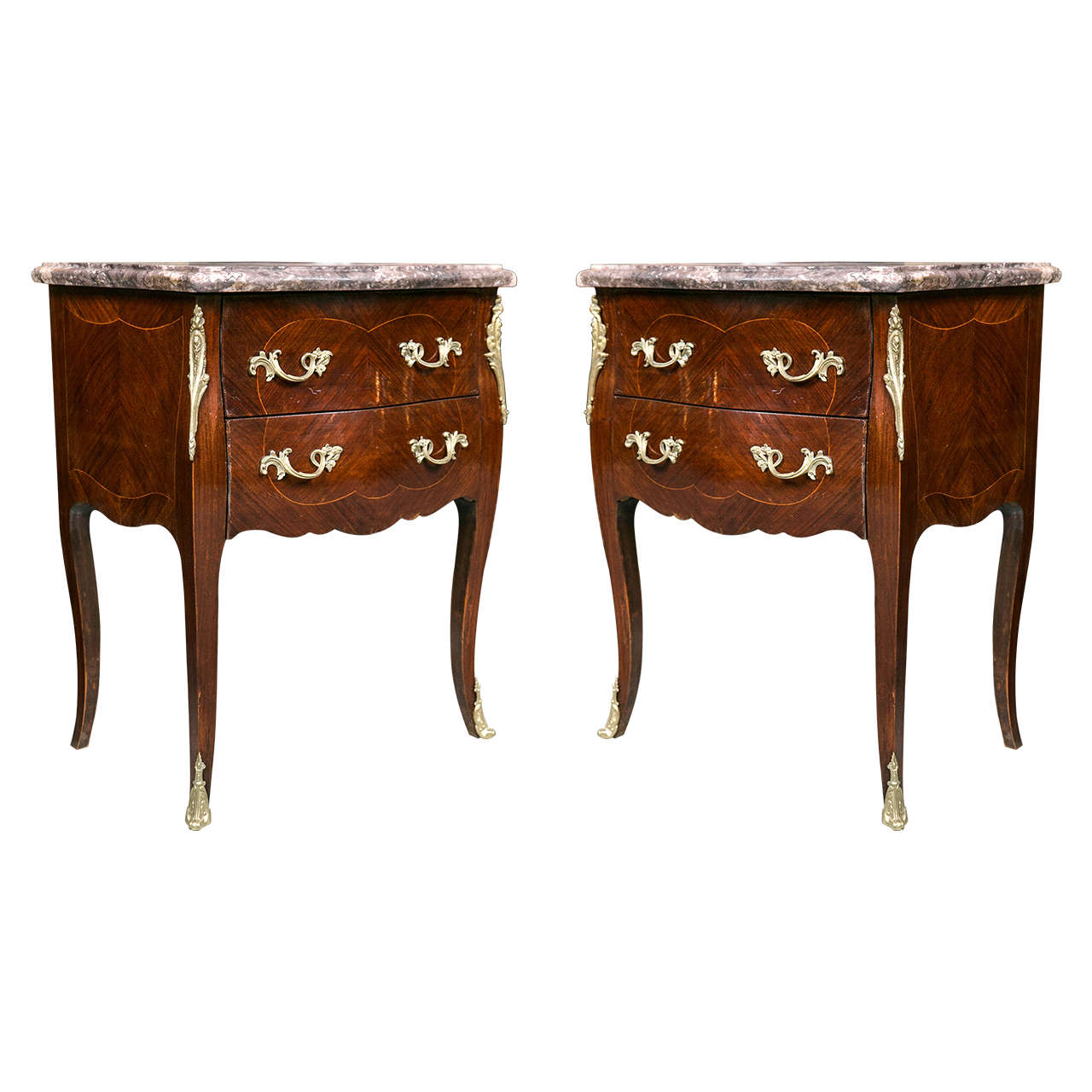 Pair of Bronze-Mounted Louis XV Style End Tables or Commodes
