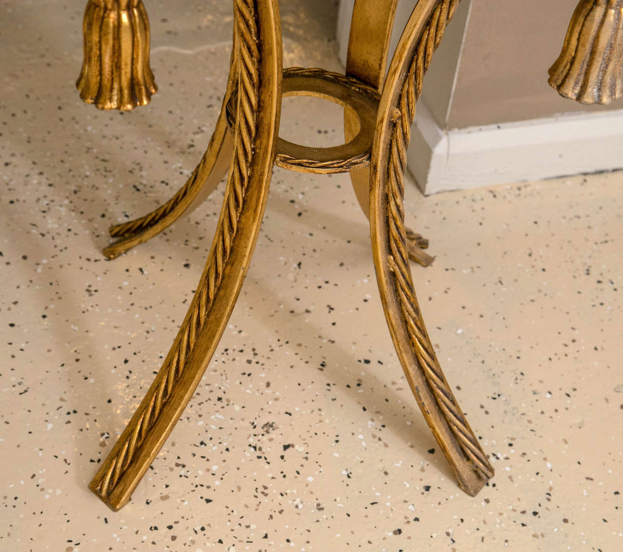 Unknown Pair of Tassel Form Mirror Top Brass Rope Edge End Tables / Side Tables