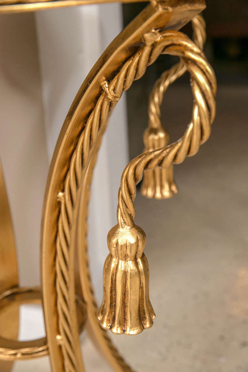 Mid-20th Century Pair of Tassel Form Mirror Top Brass Rope Edge End Tables / Side Tables