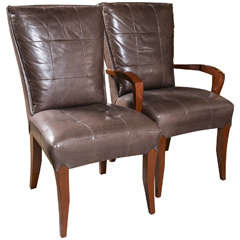 Set of 12 Dakota Jackson Leather Mahogany Dining Chairs