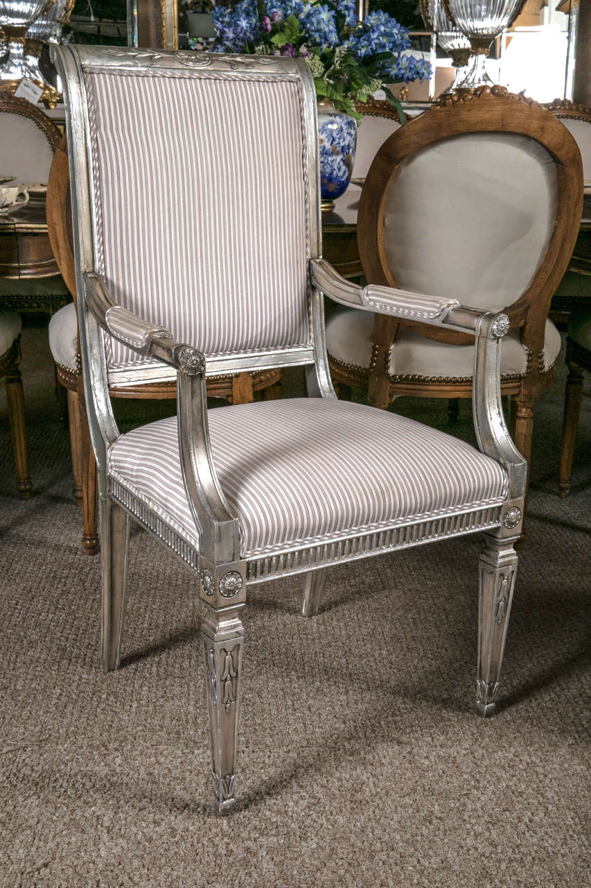American Louis XVI Style Silver Gilt Hollywood Regency Style Armchairs by Karges