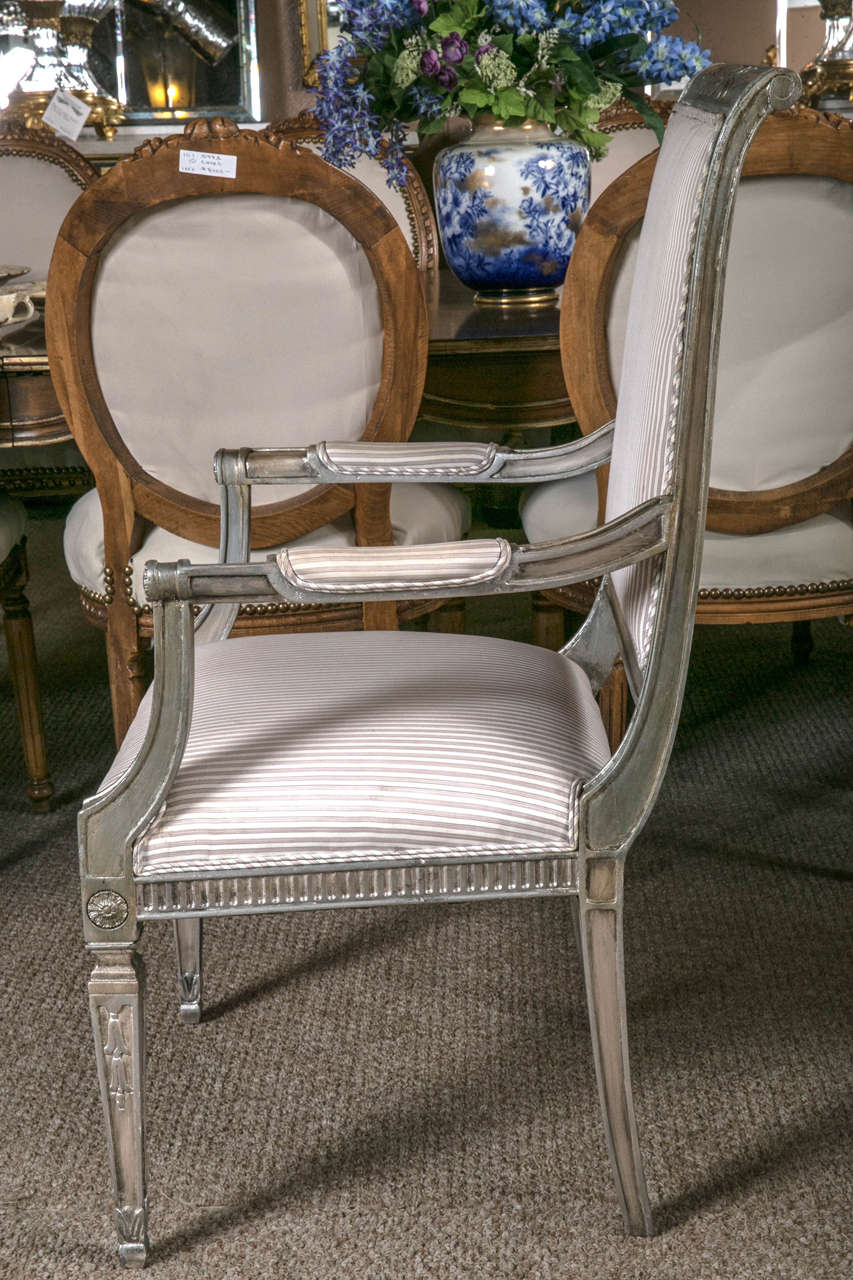Late 20th Century Louis XVI Style Silver Gilt Hollywood Regency Style Armchairs by Karges