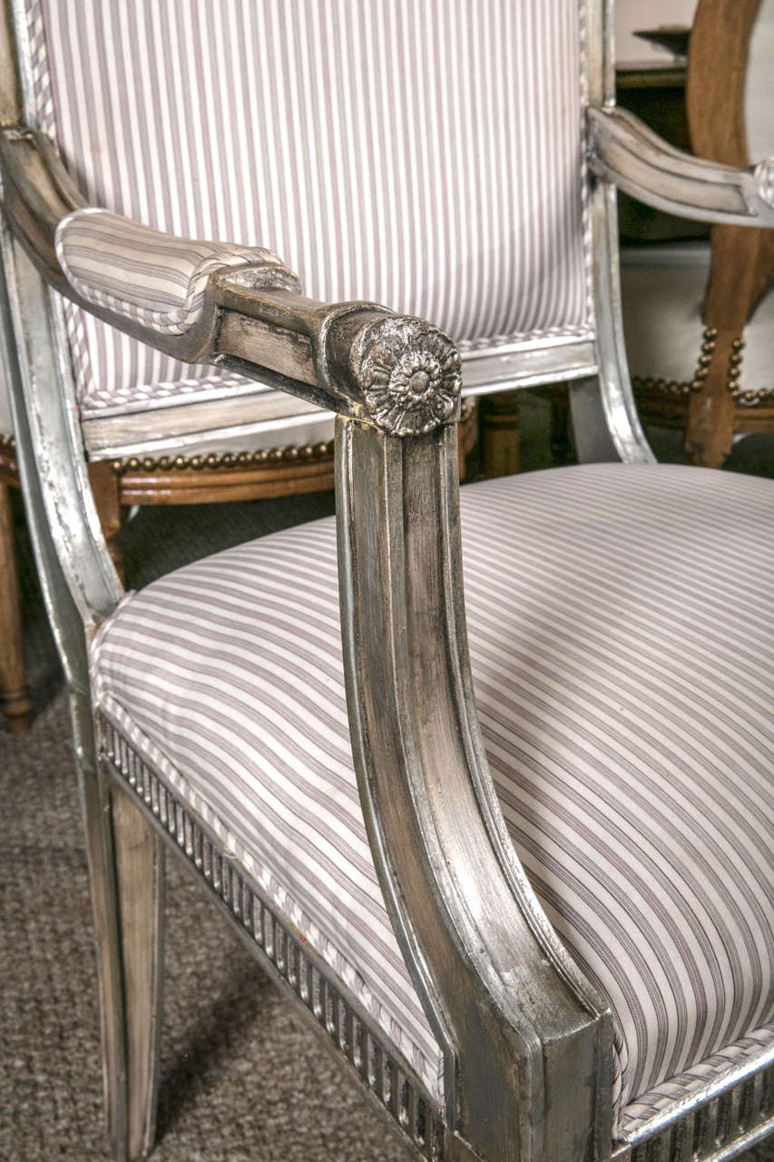 Louis XVI Style Silver Gilt Hollywood Regency Style Armchairs by Karges 2