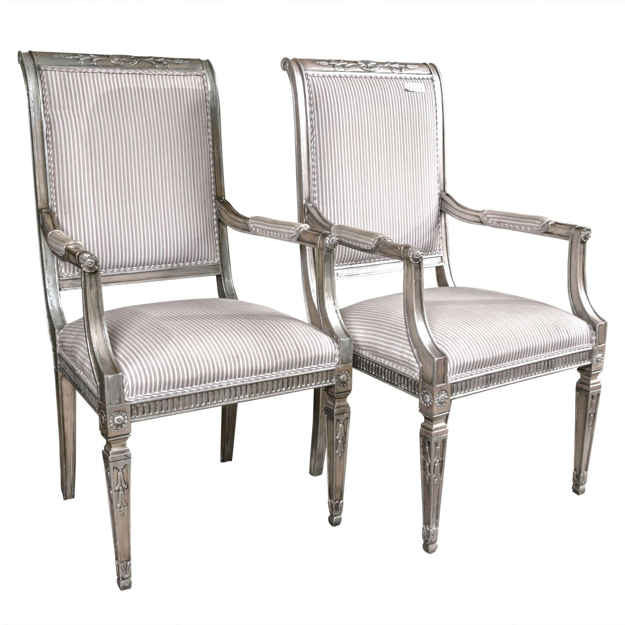 Louis XVI Style Silver Gilt Hollywood Regency Style Armchairs by Karges