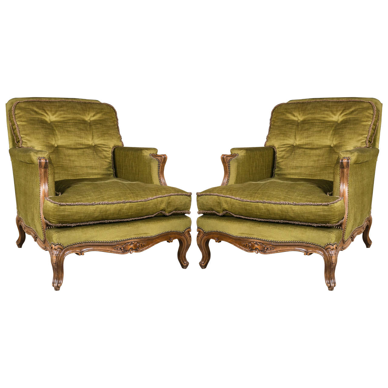 Pair of Louis XV Style Bergère Lounge Chairs by Maison Jansen
