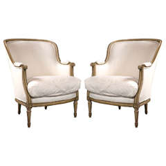 Antique Pair of Maison Jansen Bergère Chairs in Louis XVI Style