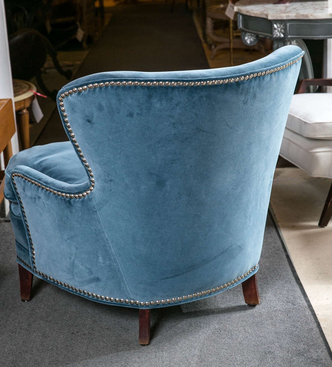 Blue Velour Art Deco Style Mid-Century Modern Chairs 1