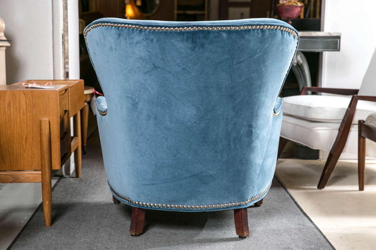 Blue Velour Art Deco Style Mid-Century Modern Chairs 2