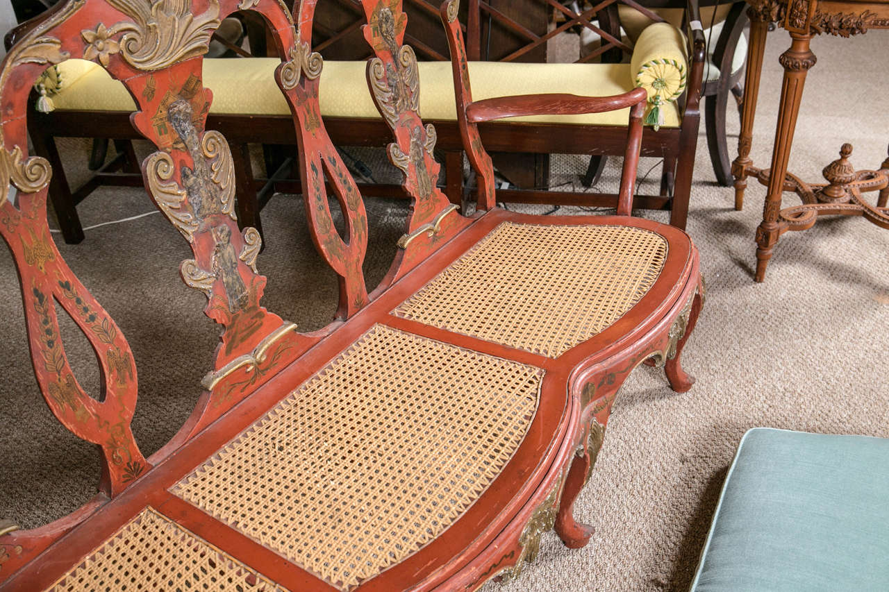 Mid-19th Century Early 19th Century Red Painted Chinoiserie Continental Bench