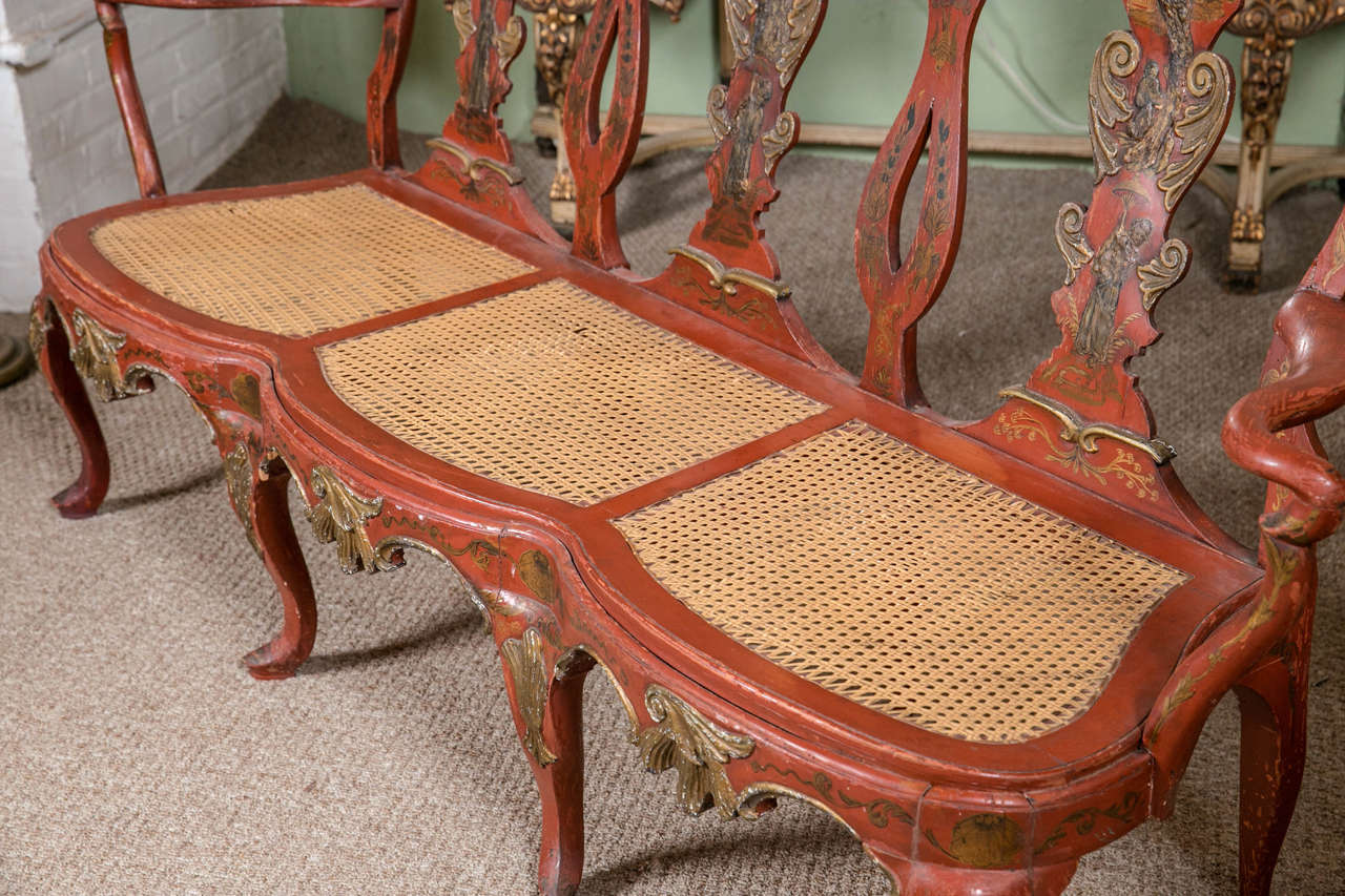 Early 19th Century Red Painted Chinoiserie Continental Bench 3