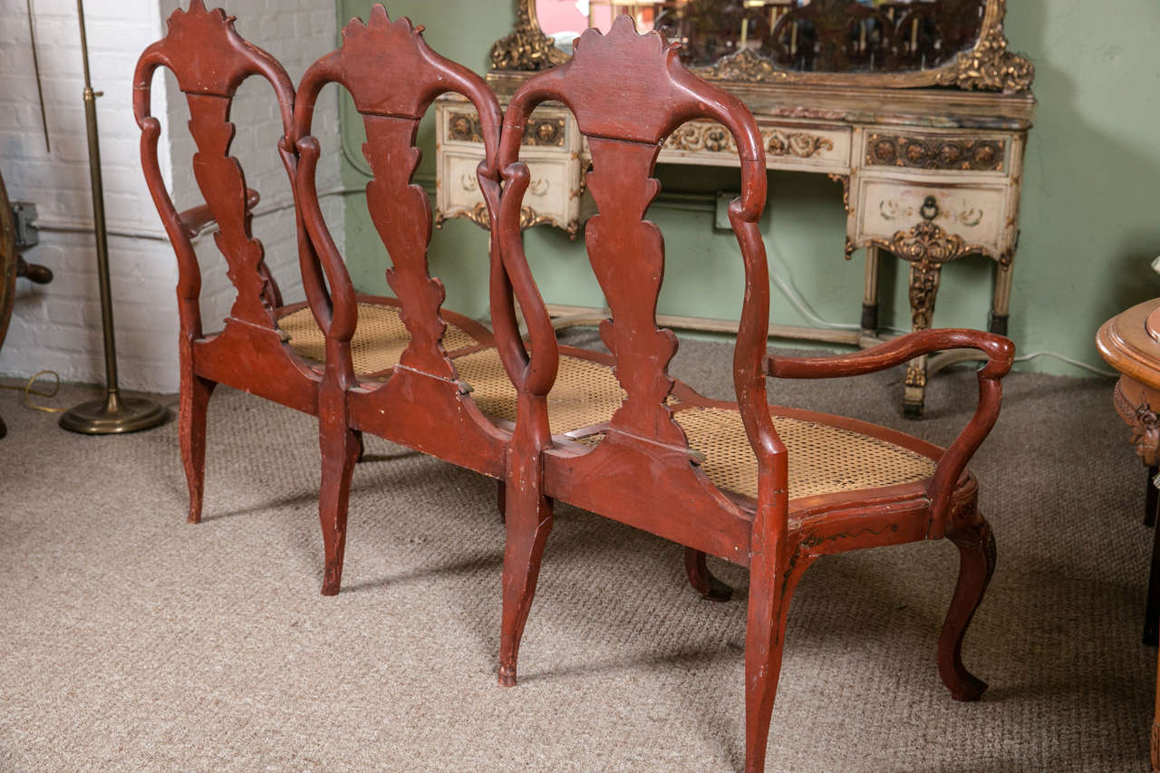 Early 19th Century Red Painted Chinoiserie Continental Bench 4