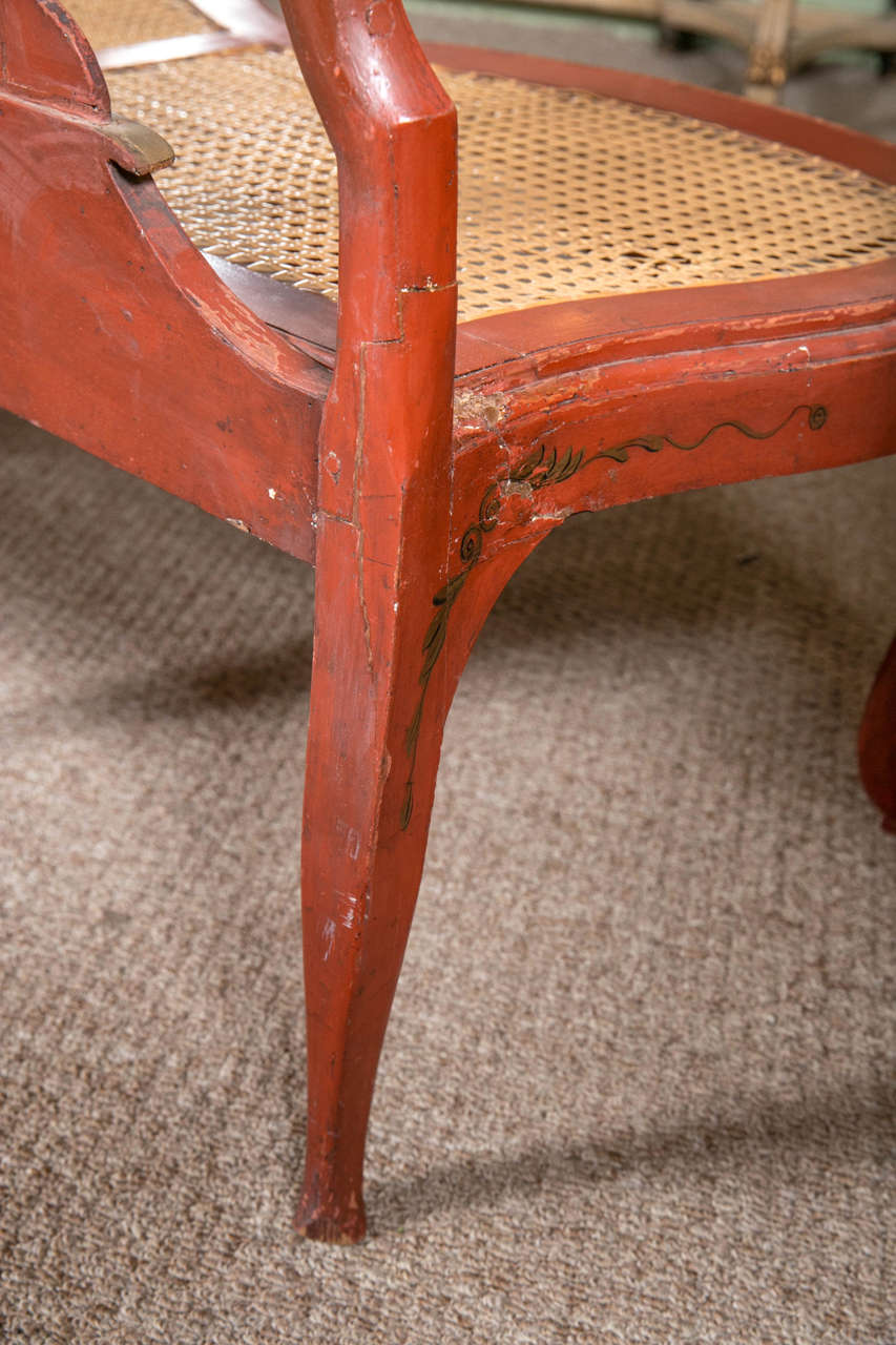 Early 19th Century Red Painted Chinoiserie Continental Bench 5