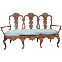Antique Early 19th Century Red Painted Chinoiserie Continental Bench