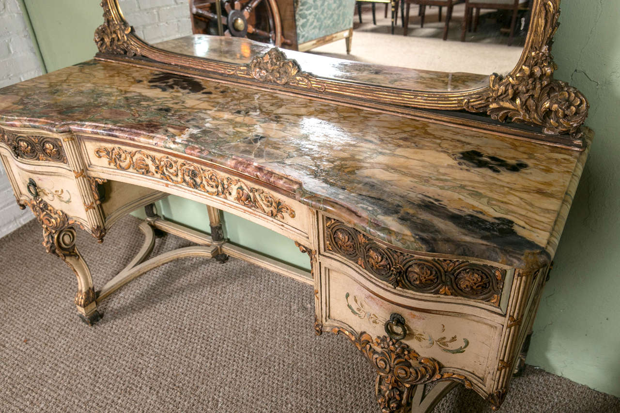 Italian Continental Decorated Vanity with Trumeau Mirror