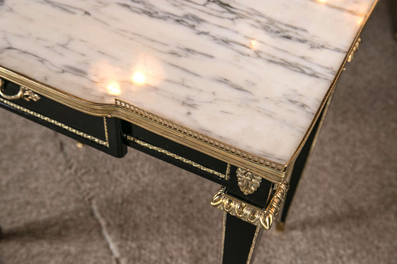 Hollywood Regency Bronze-Mounted Marble-Top Galleried Stand or Desk by Jansen
