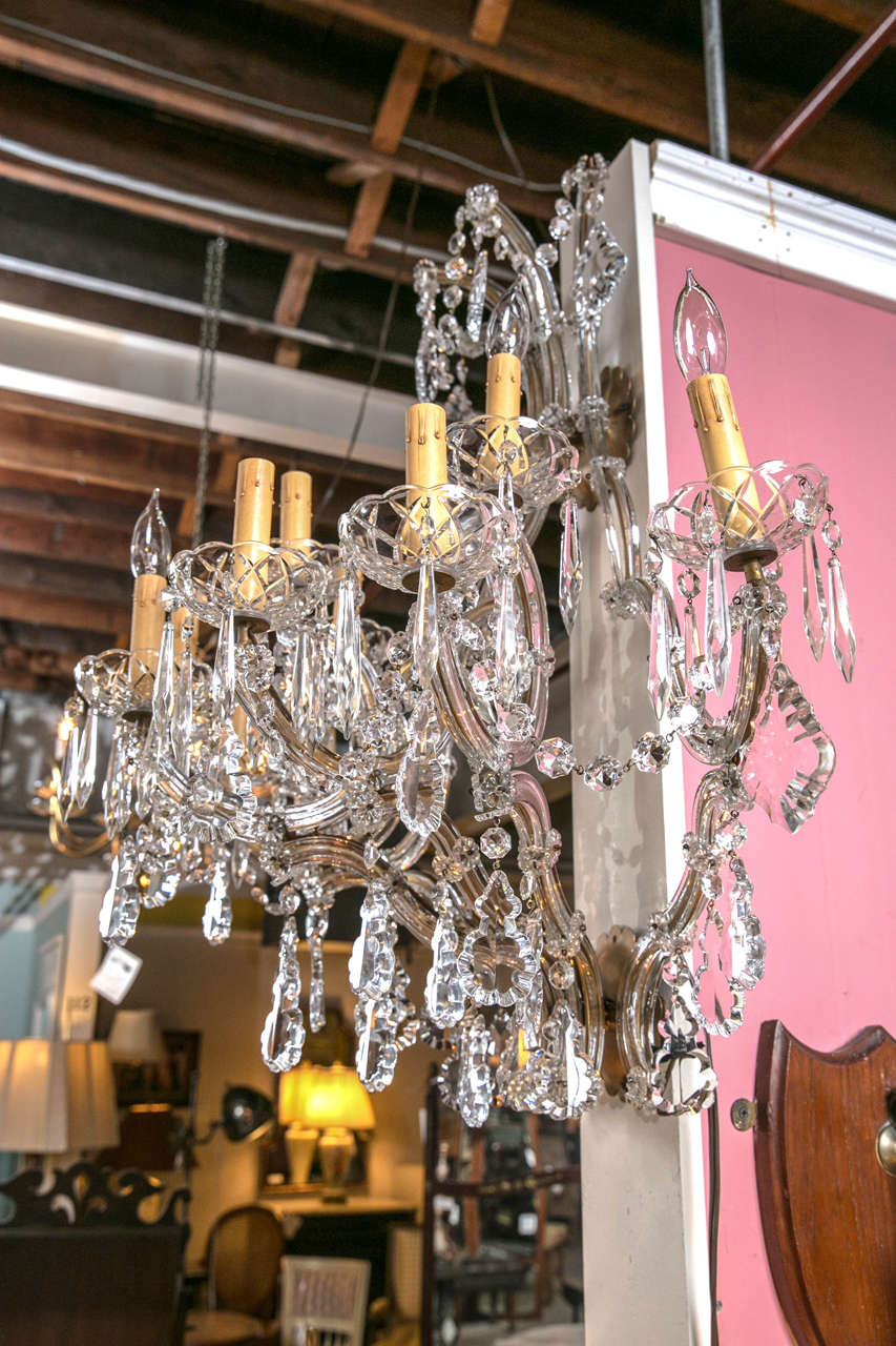 Palatial Pair of Venetian Crystal Wall Sconces In Good Condition In Stamford, CT