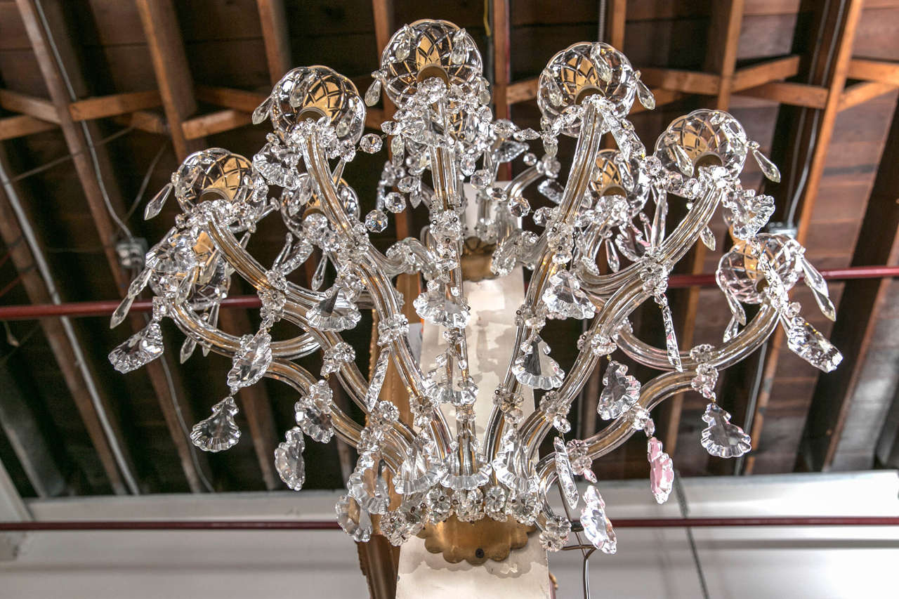 Early 20th Century Palatial Pair of Venetian Crystal Wall Sconces