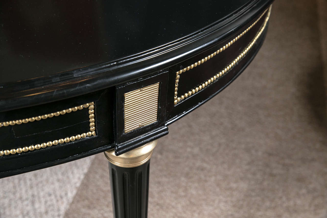 French Ebonized Three-Leaf Louis XVI Style Dining Table Attributed to Jansen