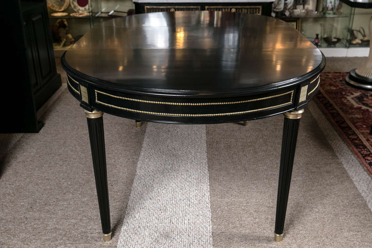 Ebonized Three-Leaf Louis XVI Style Dining Table Attributed to Jansen 1